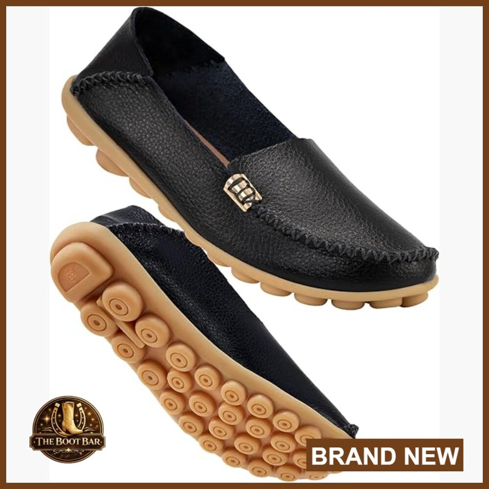 Women's Soft Leather Loafers Slip On Flats Comfortable Walking Driving Shoes